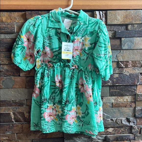 Green and Pink Casual Dress with Floral Patterns - Picture 5 of 7